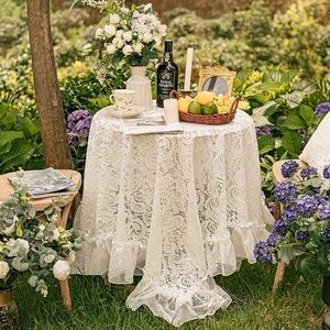 Elegant 90” White Lace Tablecloth